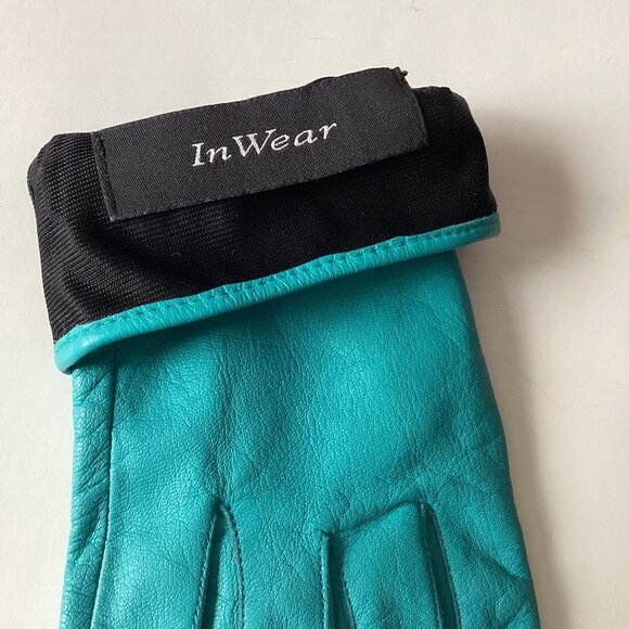InWear Women's Goats Skin Super Soft Leather Gloves Teal Retro Size 8 Y2K - Picture 7 of 7